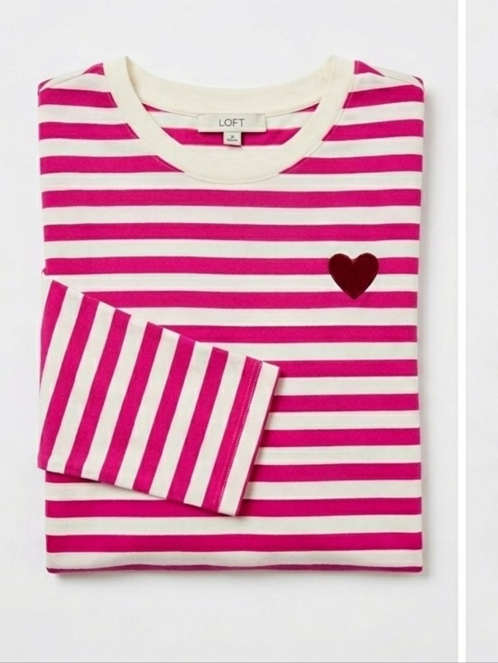 LOFT Striped Heart Long Sleeve Top - Sizes L & M